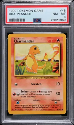 1999 POKEMON BASE SET UNLIMITED #46 CHARMANDER PSA 8 - Image 1