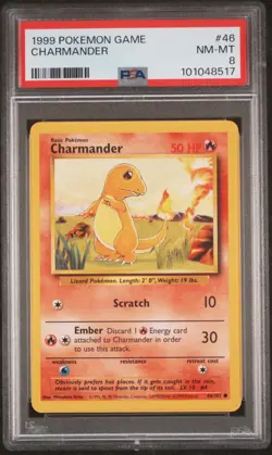 1999 POKEMON BASE SET UNLIMITED #46 CHARMANDER PSA 8 - Image 1