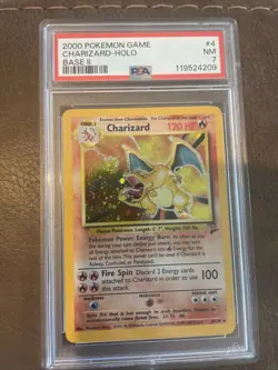 Pokemon Charzard 2000 Holo Base 2 #4 PSA 7 NM Rare Holo Swirl In Flame - Image 1