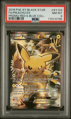 2016 POKEMON XY BLACK STAR PROMO RED & BLUE COLL FULL ART/PIKACHU EX PSA 8 - Image 1