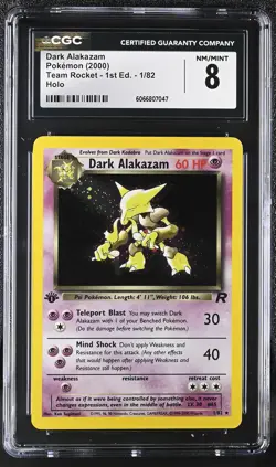 CGC 8 Dark Alakazam Team Rocket 1st Edition 1/82 Holo Pokemon Card - Image 1