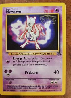 1999 Pokemon the First Movie Black Star Promo #3 Mewtwo WB Stamped Card - Image 1
