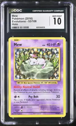 POKEMON English Mew 53/108 2016 Evolutions Holo CGC 10 - Image 1