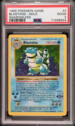 1999 POKEMON BASE SET SHADOWLESS #2 BLASTOISE-HOLO PSA 2 - Image 1