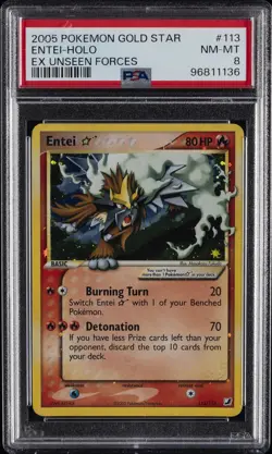 2005 POKEMON EX UNSEEN FORCES GOLD STAR #113 ENTEI-HOLO PSA 8 - Image 1