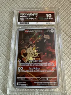 Pokemon TCG Team Rocket's Meowth 203/182 Destined Rivals Ace Gem Mint 10 - Image 1