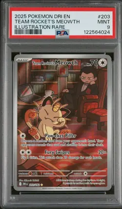 2025 POKEMON DRI EN-DESTINED RIVALS ILLUSTRATION RARE TEAM ROCKET'S MEOWTH PSA 9 - Image 1