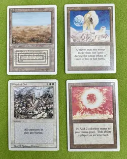 MTG Revised Set Of 4 Cards - RARE Scrubland, Winter Orb, Wrath Of God, Sol Ring - Image 1