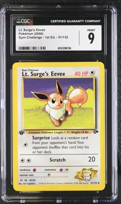 CGC 9 MINT Lt. Surge's Eevee Gym Challenge 1st Edition 51/132 Pokemon Card - Image 1