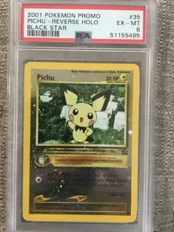 PSA 6 EX-MT Pichu #35 WOTC Black Star Promo REVERSE HOLO Pokemon Card - Image 1