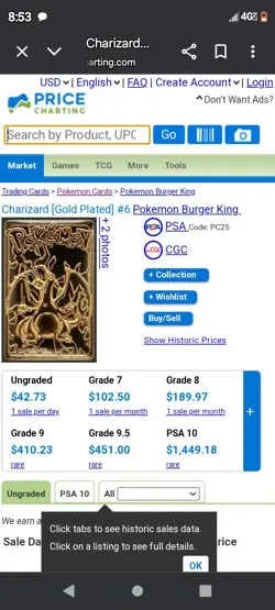 1999 Pokemon Burger King Charizard 23K Gold Plated Trading Card #06 CHARIZARD - Image 1