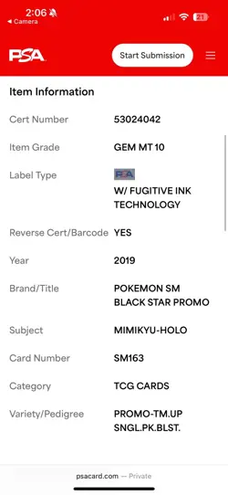 Mimikyu SM163 Holo Pokemon Card 2019 Team Up Blister Promo - PSA 10 Gem Mint - Image 2
