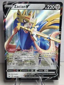 Pokemon Zacian v Holo Card 138/202 Sword & Shield Ultra Rare - Image 1