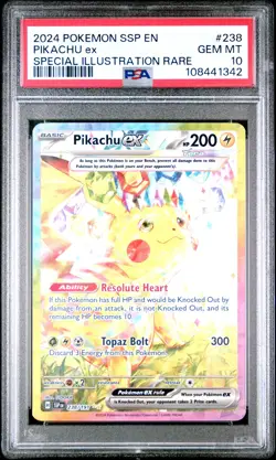 2024 POKEMON SSP EN-SURGING SPARKS SPECIAL ILLUSTRATION RARE PIKACHU EX PSA 10 - Image 1