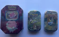 Pokemon Tin Lot X3 Sealed Strong Bond Blissey TCG X1 & 2X Galar Pals Mini Tins - Image 1