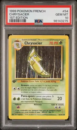 1999 Pokemon FRENCH 1st Edition Base Set Chrysacier-Metapod 54/102 PSA 10 GEM - Image 1