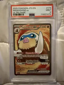 2025 POKEMON JTG EN-JOURNEY TOGETHER ULTRA RARE #174 MAMOSWINE EX PSA 9 - Image 1