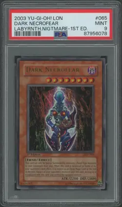 Yu-Gi-Oh Labyrinth of Nightmare 1st Edition Dark Necrofear LON-065 PSA 9 YuGiOh - Image 1