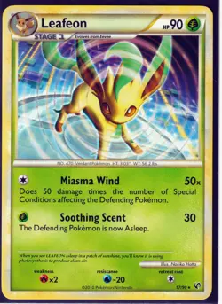 2010 LEAFEON #17/90 HGSS UNDAUNTED POKEMON CARD- RARE - REGULAR - NM/M L3 - Image 1