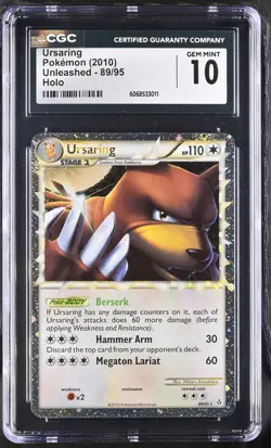 CGC 10 GEM MINT Ursaring Prime 2010 Unleashed 89/95 Holo Pokemon Card - Image 1