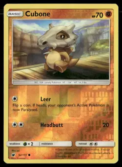 2017 Crimson Invasion Set Pokemon Card 052 Cubone Reverse Foil LP - Image 1