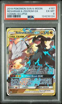 2019 POKEMON SUN & MOON COSMIC ECLIPSE #157 RESHIRAM & ZEKROM GX PSA 6 - Image 1
