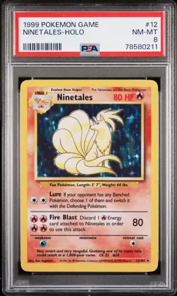 1999 POKEMON BASE SET UNLIMITED #12 NINETALES-HOLO PSA 8 - Image 1