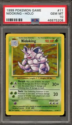 Pokemon Nidoking Base Set Unlimited Holo Rare #11 PSA 10 Gem Mint - Image 1
