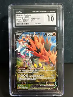 Pokemon TCG 2022 Astral Radiance Galarian Zapdos V TG19/30 CGC GEM MINT 10! - Image 1