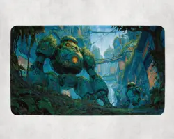 Jungle Overgrown Mechs MTG Playmat - Mossy Robot Forest Mat - Image 1