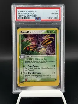 2003 Pokemon EX Ruby & Sapphire Beautifly - Holo 2/109 PSA 8 NM-MT - Image 1