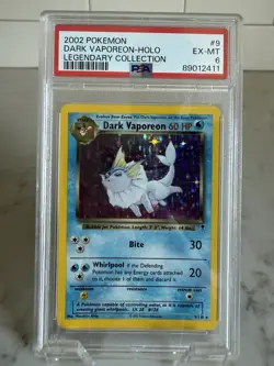 Dark Vaporeon Holo #9 Legendary Collection 2002 Pokemon PSA 6 EX-MT - Image 1