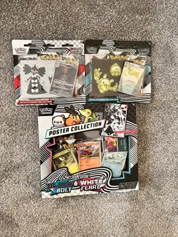 Pokemon Black Bolt and White Flare Tech Sticker Collection Set and Poster - Image 1