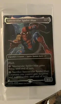 Spider-Man Magic the Gathering foil promo card Battle Damaged Spider-man - Image 1