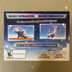 Shiny Koraidon Or Shiny Miraidon Code Card Pokemon Scarlet Violet *Unscrached* - Image 1