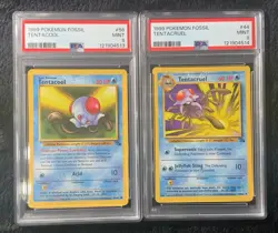 1999 POKEMON FOSSIL #56 & #44 TENTACOOL + TENTACRUEL SEQUENTIAL PSA 9 MINT - Image 1