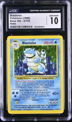 1999 Pokemon CGC 10 Gem Mint Blastoise Base Set Holo 2/102 - Image 1