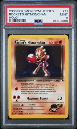 2000 POKEMON GYM HEROES HOLO #11 ROCKET'S HITMONCHAN PSA 9 - Image 1