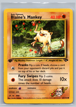Pokemon TCG 63/132 Blaine's Mankey Gym Challenge 1st Ed Common LP - Image 1