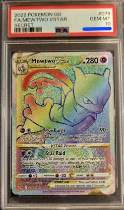 Pokemon Go Mewtwo VSTAR Rainbow Secret Rare TCG Card 079/078 - Image 1