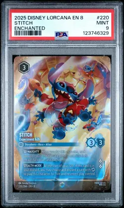 PSA 9 Stitch Experiment 626 Enchanted 220/204 Lorcana Reign of Jafar NM - Image 1