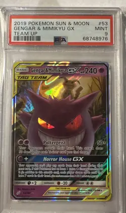 Pokemon 2019 Sun and Moon Team Up Gengar and Mimikyu GX PSA 9 - Image 1