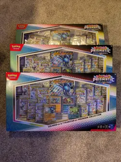3x Pokemon Prismatic Evolutions Lucario EX and Tyranitar EX Premium Collection - Image 1