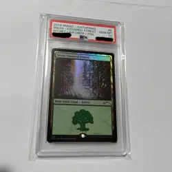 Magic The Gathering Snow Covered Forest PSA 10 Green Land Foil Card - Image 1