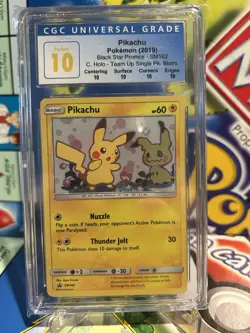 *POP 1* 2019 Pokemon Pikachu Holo #SM162 Team Up Blister Promo CGC PERFECT 10 - Image 1
