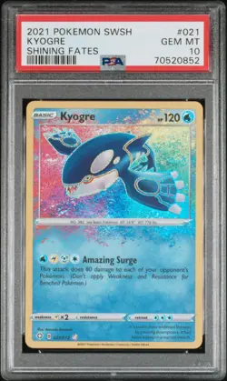 Pokemon! PSA 10 Kyogre 021/072 - Amazing Rare - Shining Fates - Gem Minti - Image 1