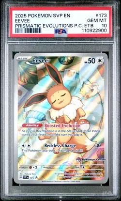 2025 POKEMON PRISMATIC EVOLUTIONS POKEMON CENTER ETB SVP PROMO #173 EEVEE PSA 10 - Image 1