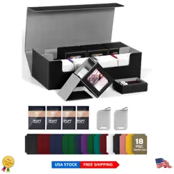 Deluxe MTG Card Storage Box with Magnetic Snap & 4 Deck Cases - Leather Black - Image 1