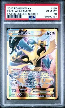 2016 POKEMON XY FATES COLLIDE SECRET #125 FULL ART/ALAKAZAM EX PSA 10 - Image 1