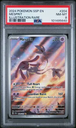 2024 POKEMON SSP EN-SURGING SPARKS ILLUSTRATION RARE #204 MESPRIT PSA 8 - Image 1
